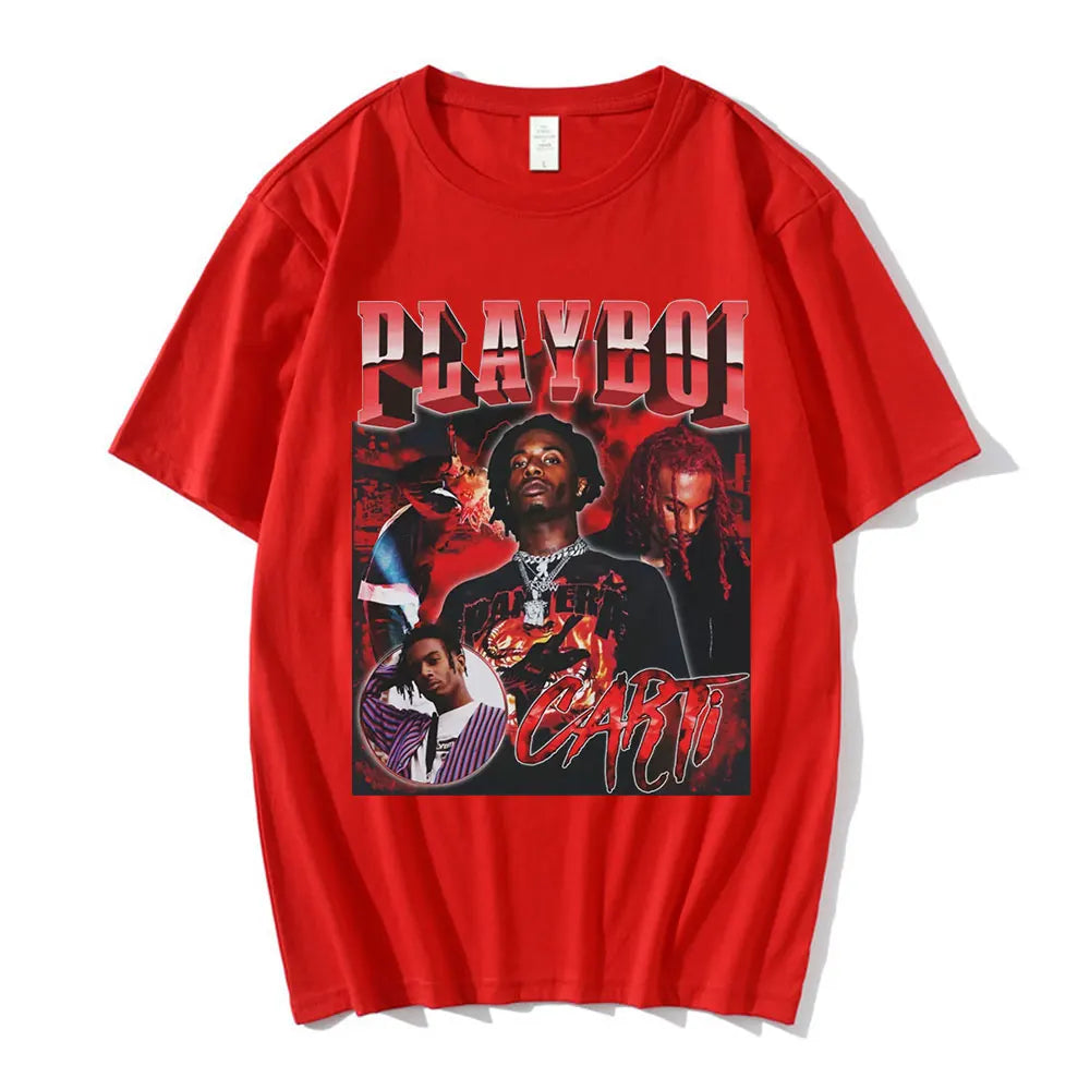 Hip Hop Rapper Playboi Carti T shirt Men Women Graphic Print T-shirts Oversized Streetwear Short Sleeve Male Cotton T-shirt