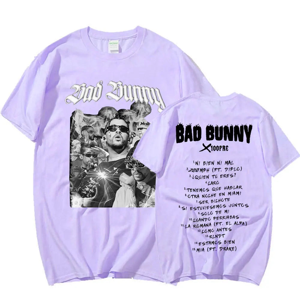 Rapper Bad Bunny T Shirt Music Album Graphic Print T-shirt Men Women Fashion Hip Hop Casual Oversized Cotton T-shirts Streetwear