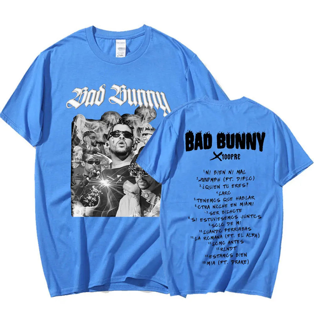 Rapper Bad Bunny T Shirt Music Album Graphic Print T-shirt Men Women Fashion Hip Hop Casual Oversized Cotton T-shirts Streetwear