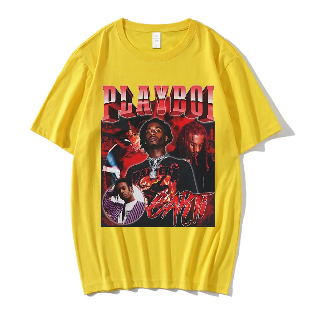 Hip Hop Rapper Playboi Carti T shirt Men Women Graphic Print T-shirts Oversized Streetwear Short Sleeve Male Cotton T-shirt