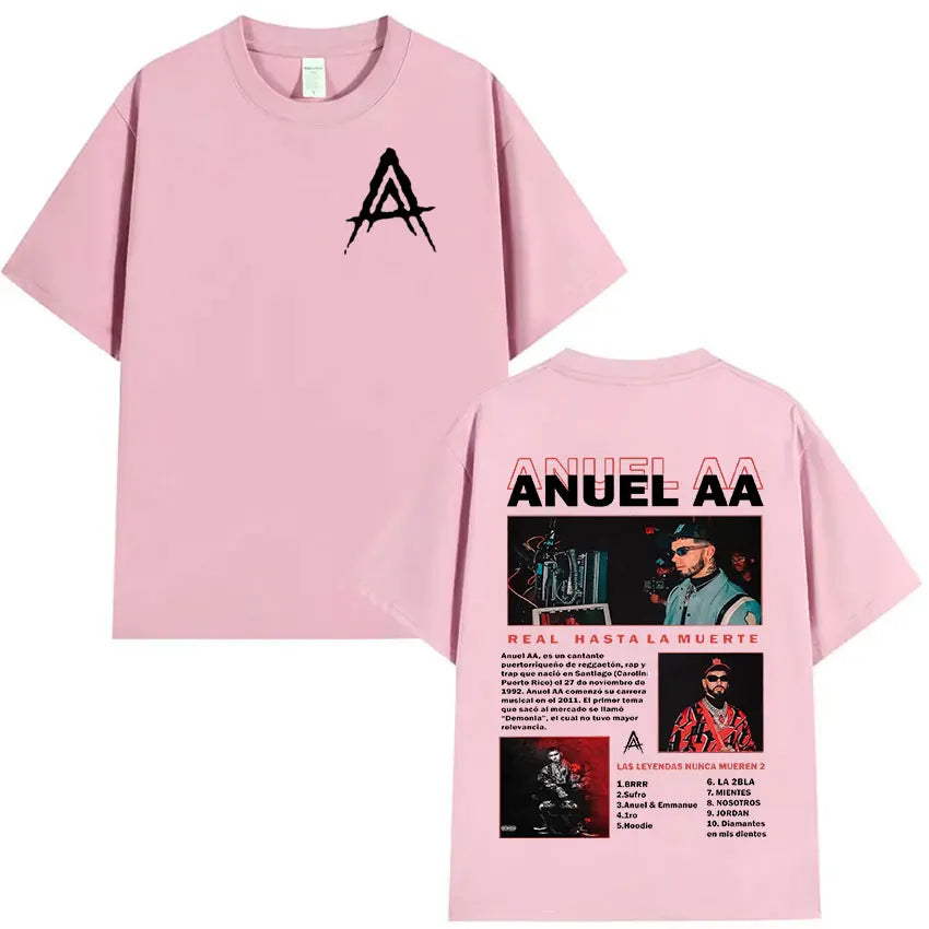 Rapper Anuel AA Real Hasta La Muerte 2024 Album Print T Shirts Men's Hip Hop Vintage Oversized Cotton T-shirt Unisex Streetwear