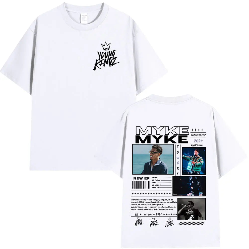 Rapper Myke Towers Graphic Print T-shirts Men Women Fashion Hip Hop Oversized O-Neck T Shirt Comfort Cotton Short Sleeve T-shirt