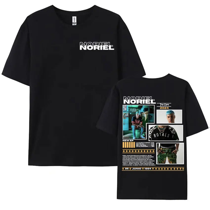 Rapper Noriel Album Tour Cover T-shirts for Men Women Hip Hop Pop Music Harajuku Y2k T Shirt Male High Quality Oversized T-shirt